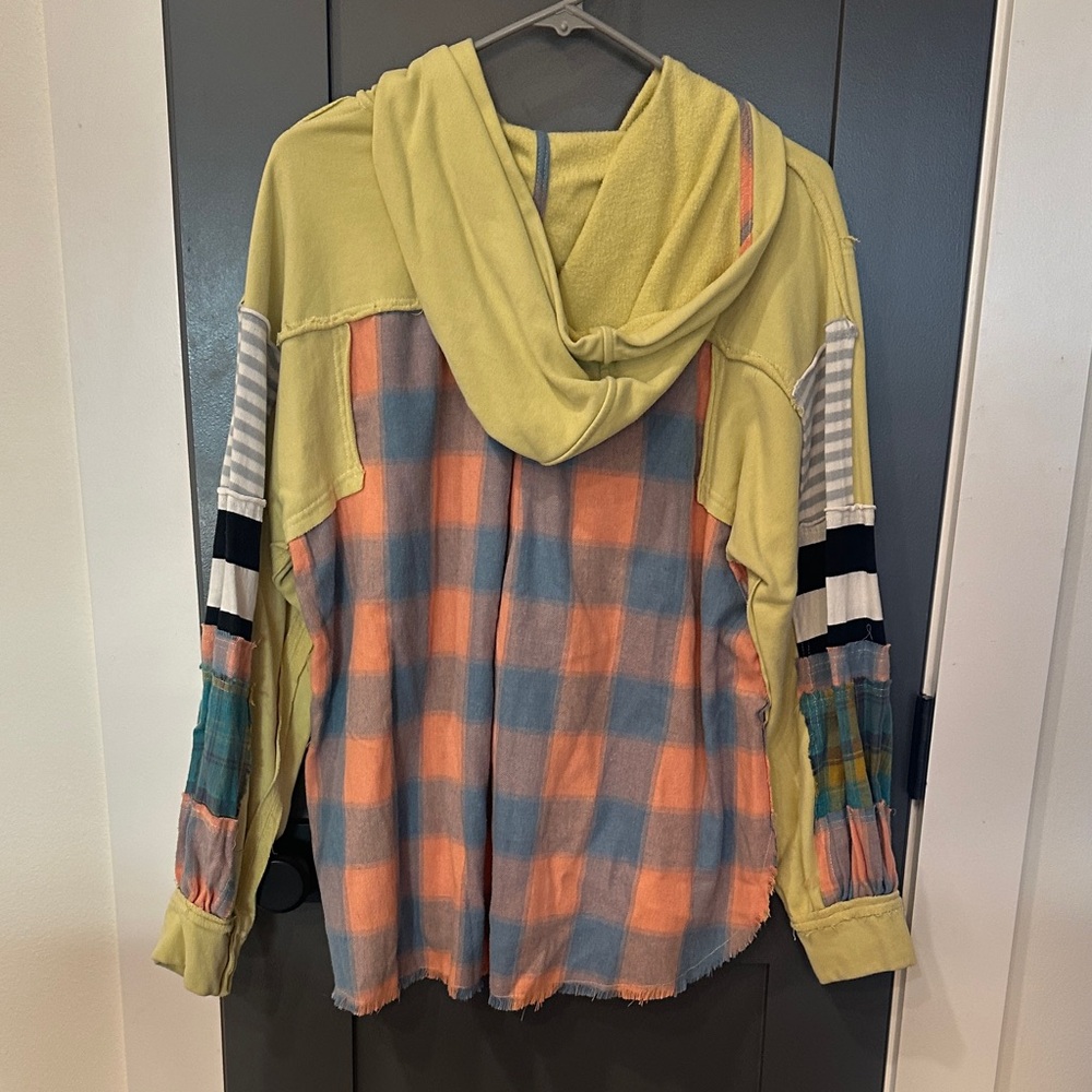 Easel Yellow Hooded Women's Jacket with Multicolor Sleeves - Picture 2 of 5